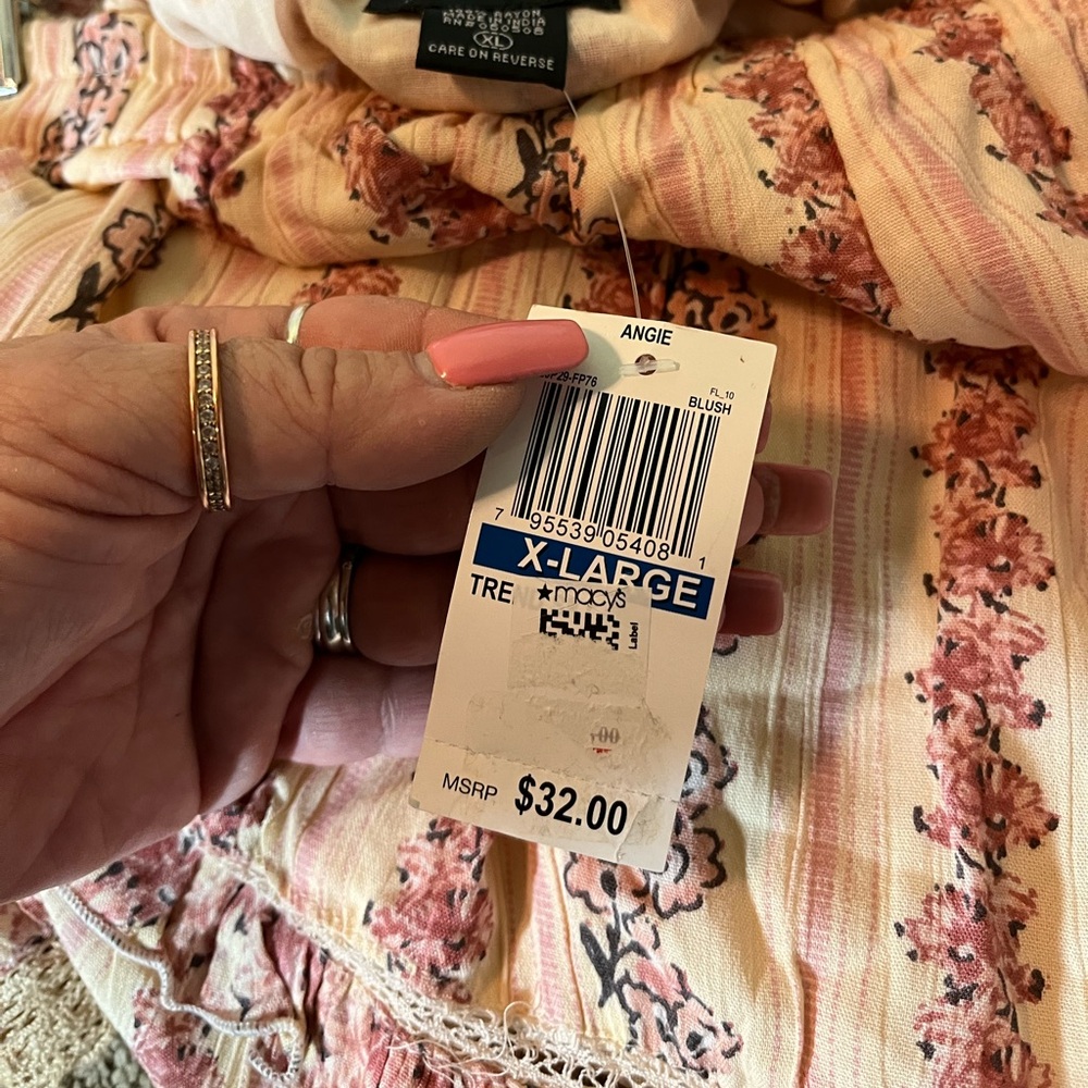 Angie Pink and Cream Striped Floral Ruffle Mini Skirt - Picture 4 of 4